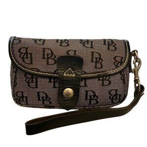 Dooney Bourke Logo Canvas Leather Trim Wristlet